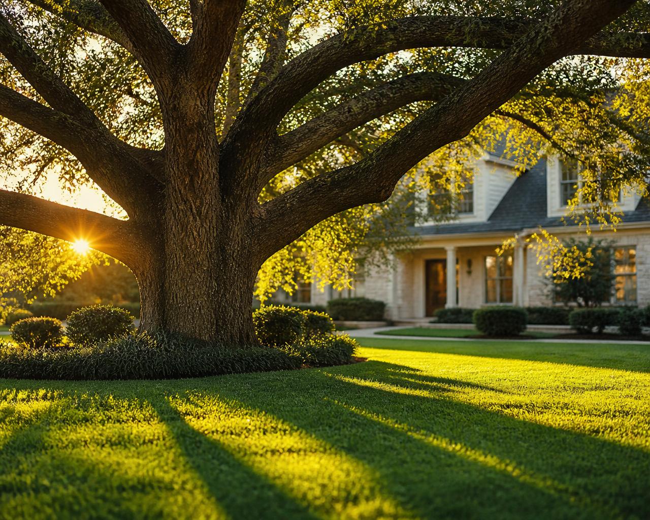 A majestic mature tree enhancing a beautiful residential property